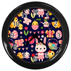 Bunny - Easter Pattern Wall Clock (black) by kyorashop23