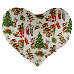 Christmas Texture, Pattern, Red, Tree, Craciun, Green, Christmas Large 19  Premium Flano Heart Shape Cushions by kyorashop23