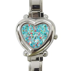 Snowy Winter Foliage, Adoxali, Christmas, Berry, Blue Heart Italian Charm Watch by kyorashop23