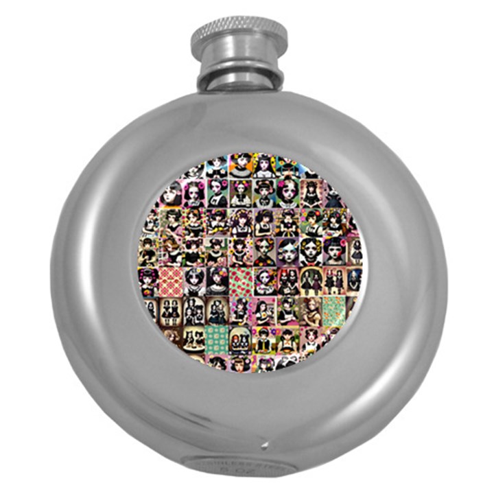 Spanish Gothic Girls Pattern Round Hip Flask (5 oz)