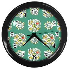 Retro 1960s Flowers Pattern 2 Wall Clock (black) by violetheavensky