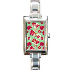 Retro 1960s Flowers Pattern Rectangle Italian Charm Watch by violetheavensky