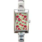 Retro 1960s Flowers Pattern Rectangle Italian Charm Watch Front