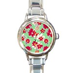 Retro 1960s Flowers Pattern Round Italian Charm Watch Front