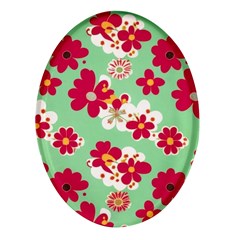 Retro 1960s Flowers Pattern Oval Glass Fridge Magnet (4 Pack) by violetheavensky