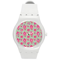 Retro 1880s Flowers Pattern 11 Round Plastic Sport Watch (m) by violetheavensky