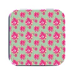 Retro 1880s Flowers Pattern 11 Square Metal Box (black) by violetheavensky