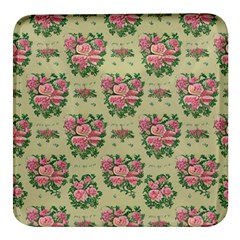 Retro 1880s Flowers Pattern 9 Square Glass Fridge Magnet (4 Pack) by violetheavensky