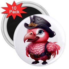 Kawaii Pink Parrot Pirate 3  Magnets (10 Pack)  by KawaiiArtStyle