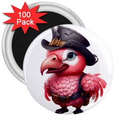 Kawaii Pink Parrot Pirate 3  Magnets (100 Pack) by KawaiiArtStyle