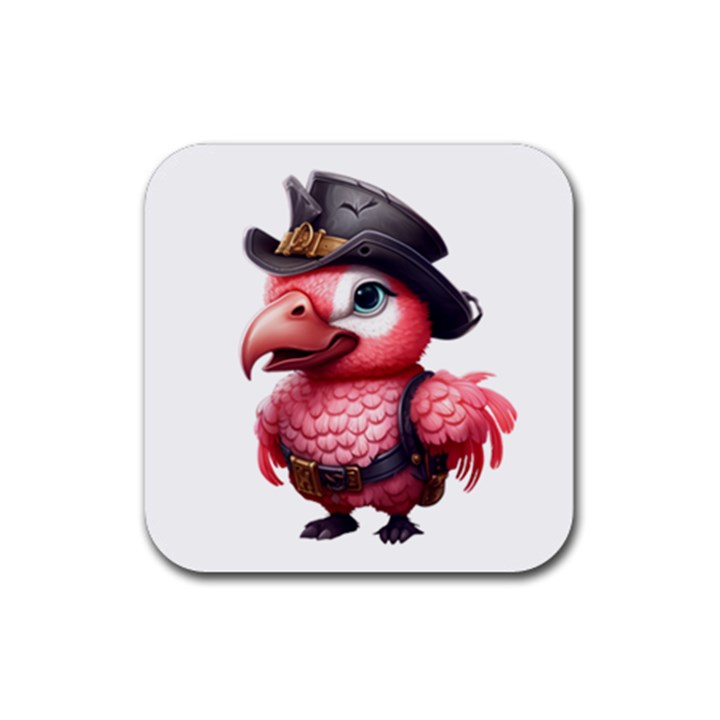 Kawaii Pink Parrot Pirate Rubber Coaster (Square)