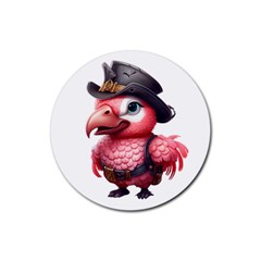 Kawaii Pink Parrot Pirate Rubber Coaster (round) by KawaiiArtStyle