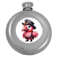 Kawaii Pink Parrot Pirate Round Hip Flask (5 Oz) by KawaiiArtStyle