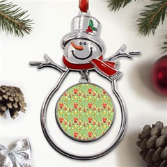 Retro 1880s Flowers Pattern 17 Metal Snowman Ornament by violetheavensky