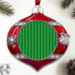 Green Christmas Tree Pattern Background Metal Snowflake And Bell Red Ornament by Paksenen