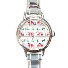 Red Green And Blue Christmas Themed Illustration Round Italian Charm Watch by Paksenen