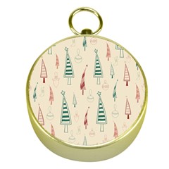 Trees Christmas Holiday Pattern Gold Compasses by Paksenen