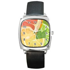 Citrus Fruit Healthy Vitamin Square Metal Watch by Paksenen