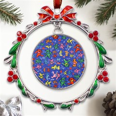 Grateful Dead Dancing Bears Pattern Metal X mas Wreath Ribbon Ornament by Salmanaz77