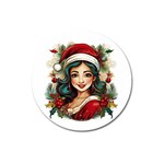 Young Woman With Santa Claus Clothes Isolated Illustration Wb Magnet 3  (Round) Front