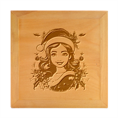 Young Woman With Santa Claus Clothes Isolated Illustration Wb Wood Photo Frame Cube by dflcprintsclothing