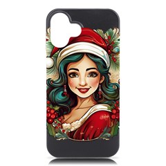 Young Woman With Santa Claus Clothes Isolated Illustration Wb Iphone 16 Plus Black Uv Print Pc Hardshell Case by dflcprintsclothing