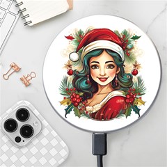 Young Woman With Santa Claus Clothes Isolated Illustration Wb Wireless Fast Charger(white) by dflcprintsclothing