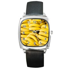 Bananas, Macro, Fruits, Ripe Bananas Square Metal Watch by kyorashop23