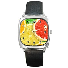 Fruit, Lemon Square Metal Watch by kyorashop23