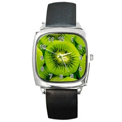 Kiwi Fruits, Close-up, Exotic Fruit Square Metal Watch by kyorashop23