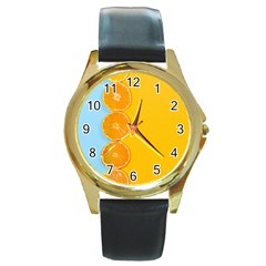 Orange, Slices, Fruit, Citrus Round Gold Metal Watch by kyorashop23