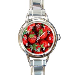 Strawberry, Berries, Fresh, Red Round Italian Charm Watch by kyorashop23