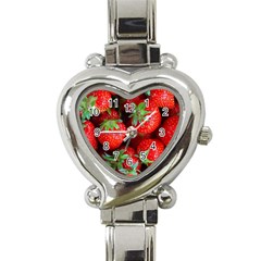 Strawberry, Berries, Fresh, Red Heart Italian Charm Watch by kyorashop23