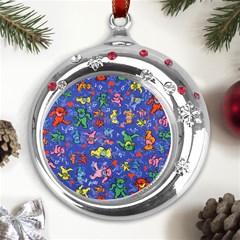 Grateful Dead Dancing Bears Pattern Metal Snowflake Red Crystal Round Ornament by Salmanaz77