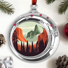 Mountains Metal Snowflake Red Crystal Round Ornament by Salmanaz77