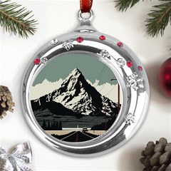 Mountains Metal Snowflake Red Crystal Round Ornament by Salmanaz77