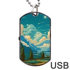 Mountains Rural Countryside Sky Dog Tag Usb Flash (one Side) by Salmanaz77