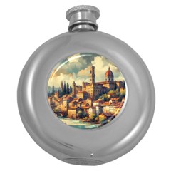 Village Houses Buildings Facade Round Hip Flask (5 Oz) by Salmanaz77