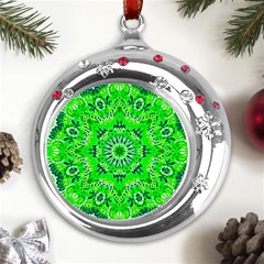 Mandala Flowers   Metal Snowflake Red Crystal Round Ornament by ConteMonfrey