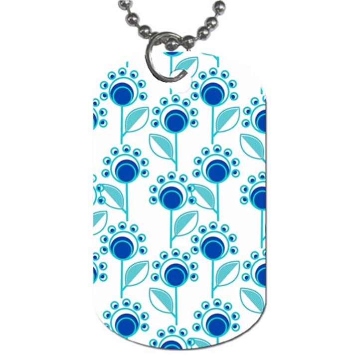 Blue Daisy Minimalist Leaves   Dog Tag (Two Sides)