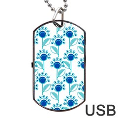 Blue Daisy Minimalist Leaves   Dog Tag Usb Flash (one Side) by ConteMonfrey