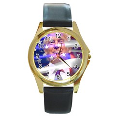 Donald Trump Flag Round Gold Metal Watch by vintagetrump