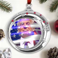 Donald Trump Flag Metal Snowflake Red Crystal Round Ornament by vintagetrump