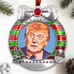 Orange Donald Trump Metal X mas Ribbon With Red Crystal Round Ornament by vintagetrump