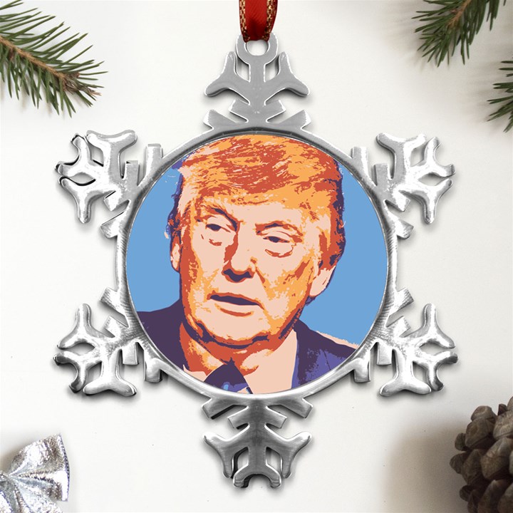 Orange Donald Trump Metal Small Snowflake Ornament