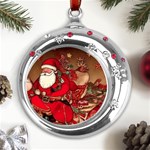 Christmas Art Metal Snowflake Red Crystal Round Ornament Front