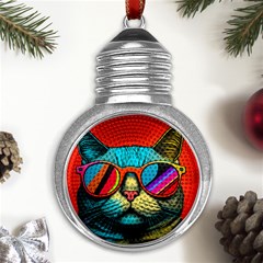 Hipster Cute Pop Art Cat Metal Light Bulb Shape Ornament by Givinglala