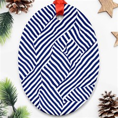 Blue And White Abstract Stripes Ornament (oval) by SpinnyChairDesigns