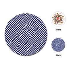 Blue And White Abstract Stripes Playing Cards Single Design (round) by SpinnyChairDesigns