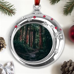 Forest Jungle Trees Tropics Metal Snowflake Red Crystal Round Ornament by Bedest